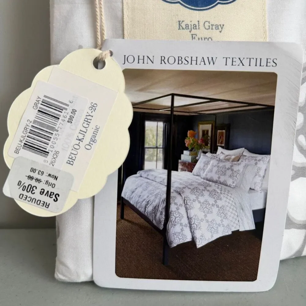 John Robshaw Kajal Gray Queen Duvet 2 Std Sham 1 Euro Sham NWT $615 Retail